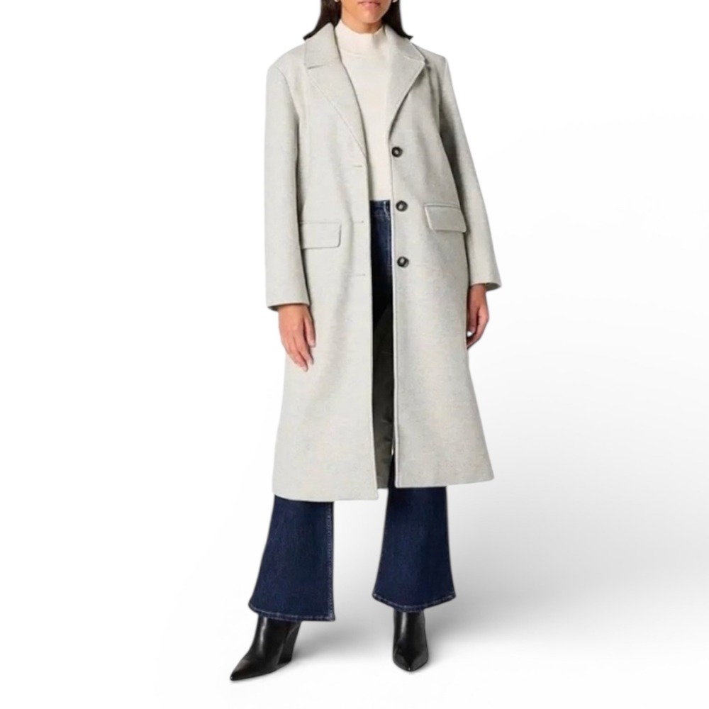 The Drop Liam Long Coat Heather Grey Button Front Tailored Size‎ S